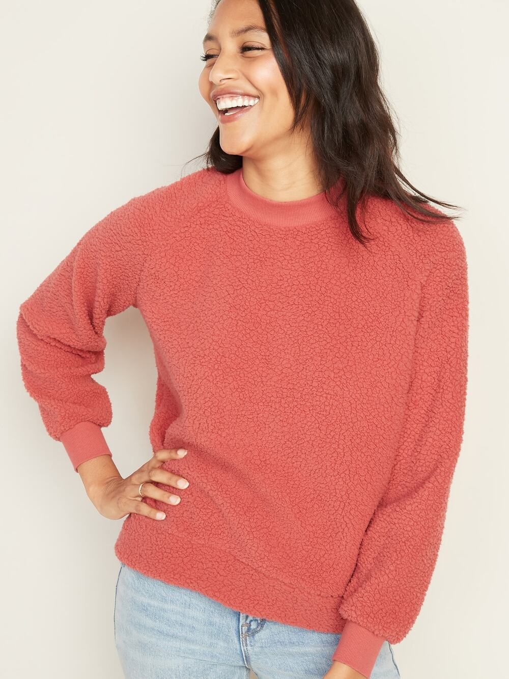 Old Navy Red Plush Sherpa Fleece Pullover Sweater Women's Size Medium